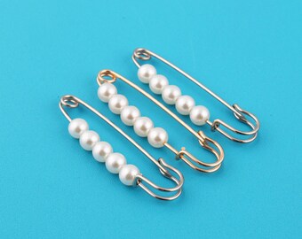 Pearl Brooch Pin, Metal Shawl Pin (65mm)