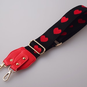 2&quot; Width Red Heart Black Webbing Adjustable Bag Strap Swivel Clasp Strap Webbing Fashion Replacement Shoulder Bag Strap Accessory Trend