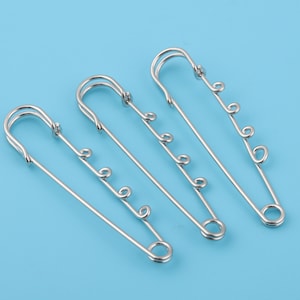 3&quot;(76mm Length) Silver Safety Pins With Three Loops Brooch Pins Metal Scarf Pins Shawl Pin Stitch Markers Charm Tag Fasteners Hardware
