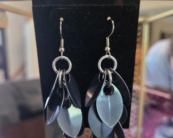 Black Ice Scale Mail Dangle Earrings