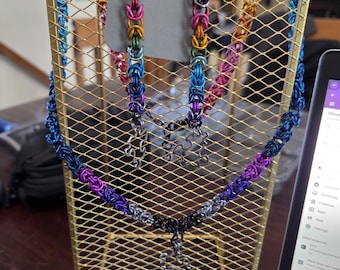 Rainbow Byzantine Chainmail Necklace and Earrings with Puzzle Piece charms