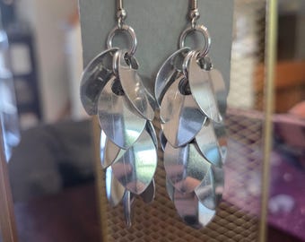 Shiny Silver Scale Mail Dangle Earrings