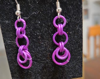 Purple Dangle Loop Chainmail Earrings