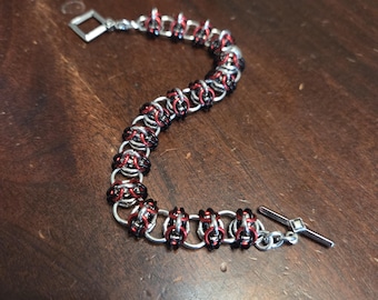 Delicate Silver, Black and Red Chainmail Bracelet