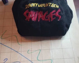 Embroidered "Rocky Mountain Savages" on Black Faux Suede Epic Level Dice Bag