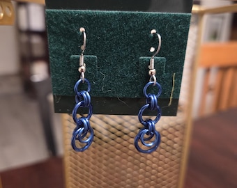 Blue Dangle Loop Chainmail Earrings