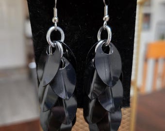 Black Scale Mail Dangle Earrings