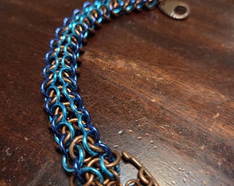 Copper, Blue and Teal Elf Weave Bracelet