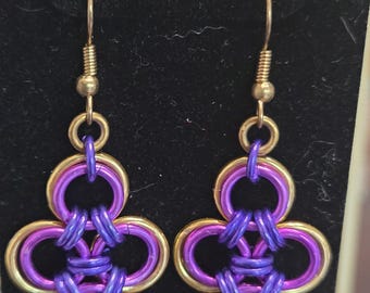 Purple, Violet and Gold Japanese Cross Earrings