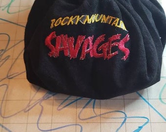 Embroidered "Rocky Mountain Savages" on Black Faux Suede Epic Level Dice Bag