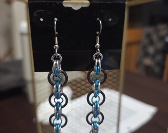 Black and Teal Bullseye Dangle Earrings