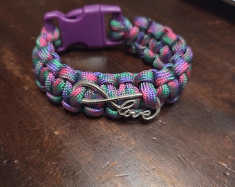 Purple Variegated Paracord Bracelet with Love 4 Ever Charm