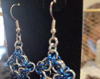 Blue Celtic Cross Chainmail Earrings