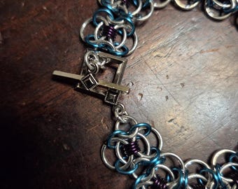 Chainmail Blue and Purple Butterfly Bracelet