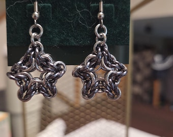 Black Ice Celtic Cross Chainmail Earrings