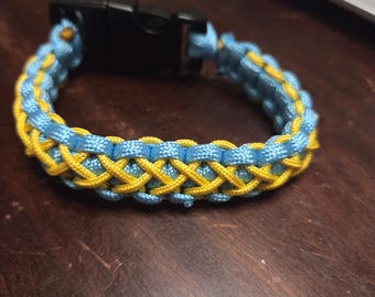 Light Blue paracord with Yellow Satin Detailing Bracelet with Whistle Clasp