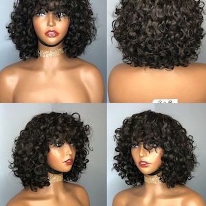 Water curly  fringe/bang high quality Peruvian human hair non lace wig in 10inches #alopecia #chemowigs #wig