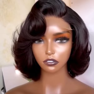 12A Hochwertige peruanische unverarbeitete Echthaarperücke Seitenteil Flip Bob Perücke 10inches, Chemo Perücke, Alopezie Perücken