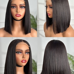 Glueless Virgin unprocessed Vietnamese  Bone straight human hair 4x4 lace closure bob wig 10inches