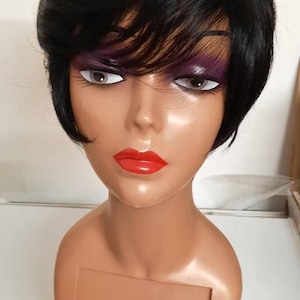 100% Brazilian human hair pixie cut short wig in black