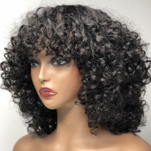 Funmi curly fringe/bang human hair wig in 14inches