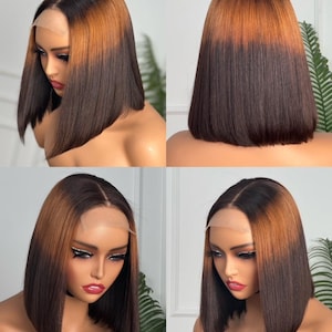 Virgin unprocessed Peruvian human hair 3tone 4x4 lace closure short bob wig 10inches