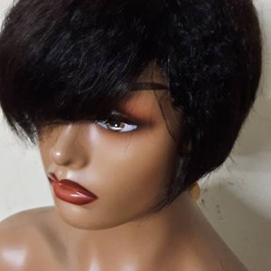 100% Brazilian kinky straight pixie cut short wig