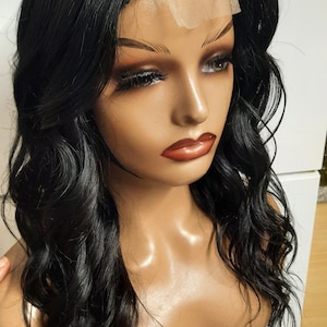 Glueless JetBlack Peruvian human hair Beach wave curls  wig in 20nches