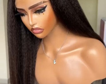 Peluca de cabello humano peruano virgen sin procesar, sin pegamento, 5x5, HD, con encaje, parte lateral, rizada y recta, 20 pulgadas