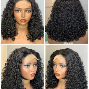 4x4  closure Funmi curly  Peruvian Virgin Human Hair Bob Wigs. 16nches