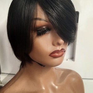 100% Brazilian human hair pixie cut short wig in black