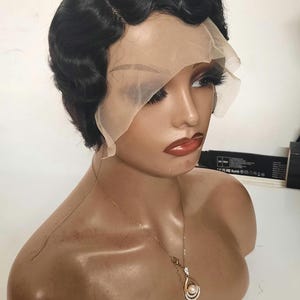 Finger wave premium quality human hair short wig in 4 colours. #1b,#27,#30 & #99j