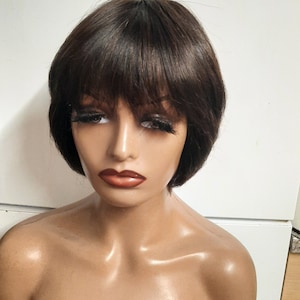 12A grade Virgin unprocessed  Peruvian straight short wig with fringe