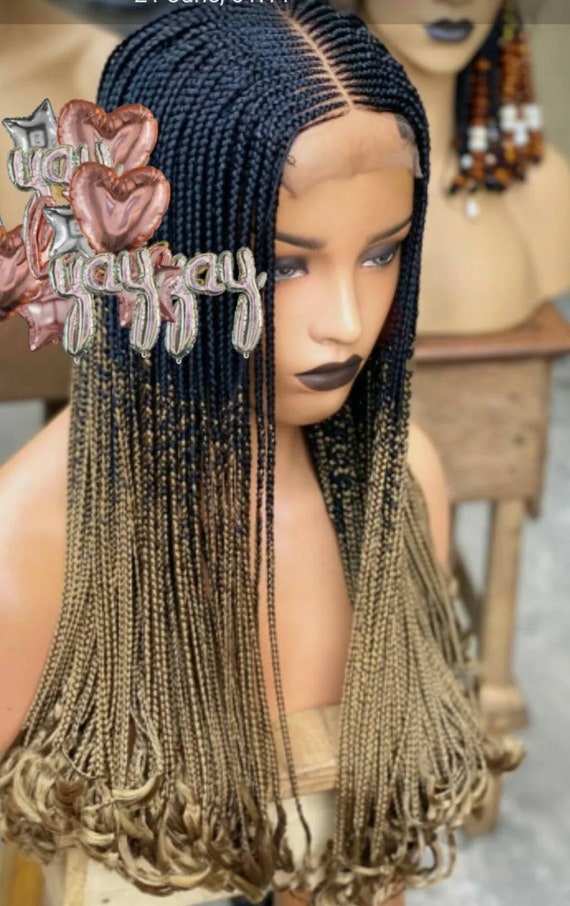 Ready to Ship!! Ombre #1/27 Braided Wig With Curl Tips - Etsy display picture 1
