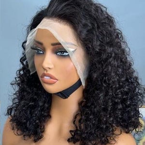 13x4 lace frontal Funmi curly  Peruvian Virgin Human side Hair Bob Wigs. 14nches