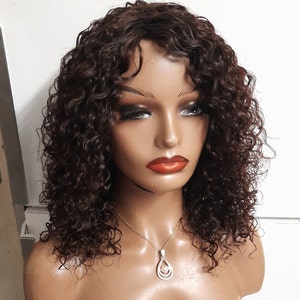 Pixie curly fringe/bang human hair non lace wig brown in 12inches