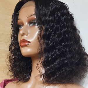 12A grade real Brazilian Afro Deep curly 4*4 closure unprocessed Virgin Human side Hair Bob Wigs. 14inches