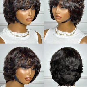 Stylish premium Human hair pixie cut short wig in natural colour