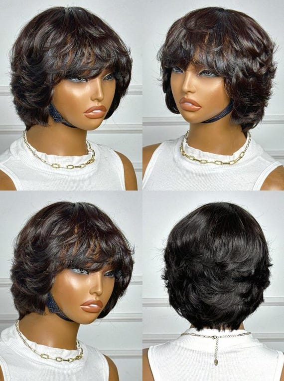 Stylish Premium Peruvian Human Hair Pixie Cut Short Wavy Wig  display picture 2