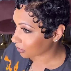 Peluca corta de corte pixie de cabello humano de primera calidad