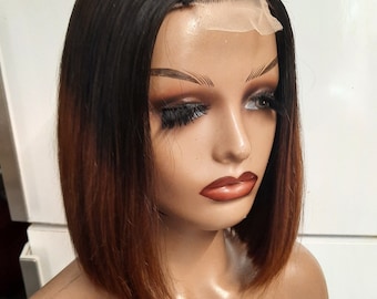 Peluca de cabello humano virgen peruano sin procesar, sin pegamento, con corte bob recto SDD Bone de 10 pulgadas