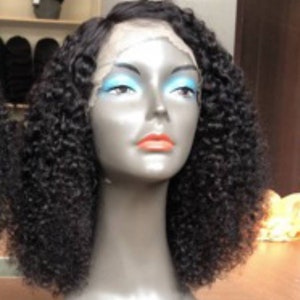Glueless 12A grade virgin unprocessed kinkycurly human hair Lpart side lace front wig in 16inches