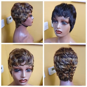 High quality Unprocesed Human hair pixie cut short skull cap wig