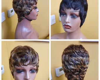 High quality Unprocesed Human hair pixie cut short skull cap wig