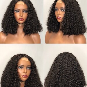Virgin Peruvian human hair curly glueless 2x4 lace closure  Bob wig