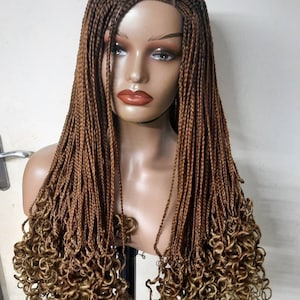 Ready to ship!! New Bob Hand Made box middle part Braided Short Wig #33with #30(golden brown)curl tips