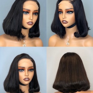 Virgin unprocessed Peruvian human hair layered side part  short bob wig 12inches