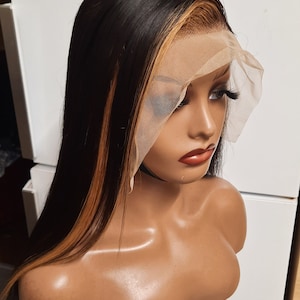 Virgin unprocessed Peruvian Raw human hair side part  short bob wig 12inches with highlight