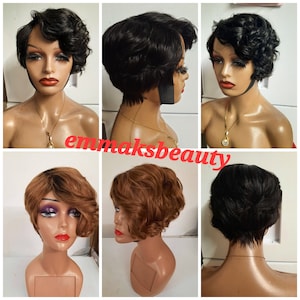 High quality Brazilian human hair pixie cut  Non lace side bob wig. Also available in Black