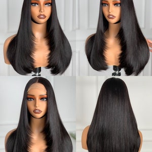 Layered Virgin Unprocessed Cambodian Bone straight  super double drawn high quality human hair wig 20inches